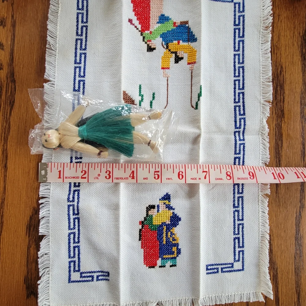 Embroidered Tea Towel  Korea Post-War  Cottage Industry Program & India Souvenir